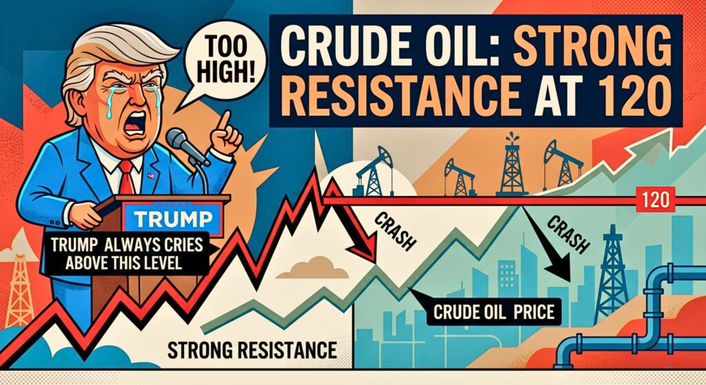 Crude Oil- Strong Resistance at 120 - Trump Always Cries Above This Level